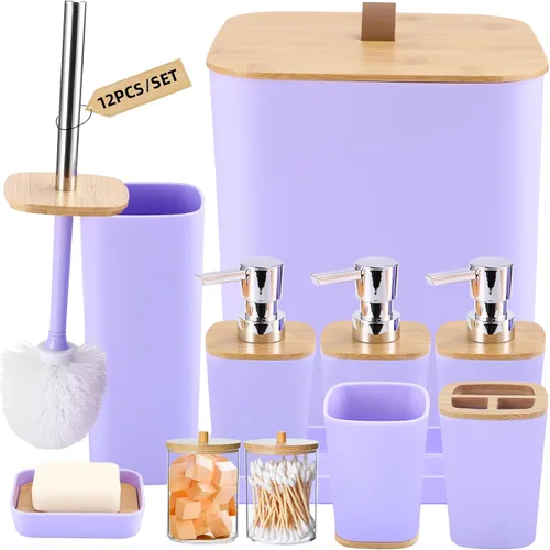Vista 13 de XLHOMO Juego de 10 accesorios de baño color negro, juego de accesorios de baño de lujo con basura, cepillo de inodoro y 2 dispensadores de jabón