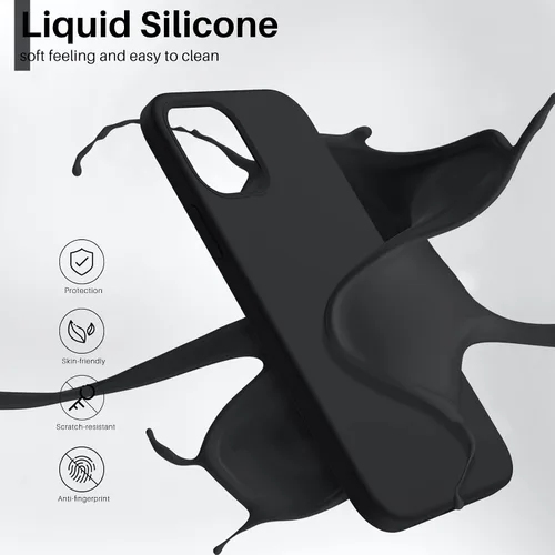 Vista 3 de ORNARTO - Funda para iPhone 12/12 Pro, silicona líquida delgada, color negro 3-Layer Full Covered Soft Gel Rubber, Non-Slip Grip Shockproof