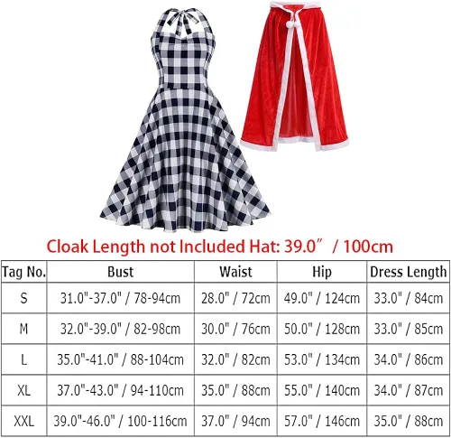 Vista 7 de IMEKIS Trajes familiares de Navidad a juego para mujeres, vestido a cuadros con capa, para Halloween, cosplay, Papá Noel