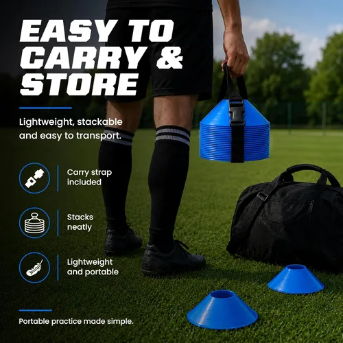 Vista 8 de American Challenge Conos de disco deportivo de fútbol Agility Sport Cones with Carry Strap - Great Football, Basketball & Practice Cones for Speed
