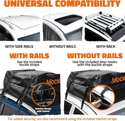 Vista 4 de Mockins Bolsa de Carga para Techo de Automóvil de 16 Pies Cúbicos Bolsa de Techo de 45"x34"x18" para Automóvil Sin Portaequipajes Portaequipajes