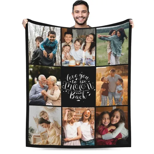 Vista 24 de Manta personalizada con imagen, mantas personalizadas para familia, marido, esposa, en cumpleaños, Navidad