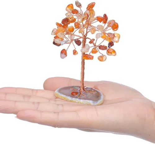 Vista 4 de Adorno de escritorio tejido hecho a mano del árbol de la vida, grava de cristal sintético, decoración del hogar, oficina, pequeñas manualidades