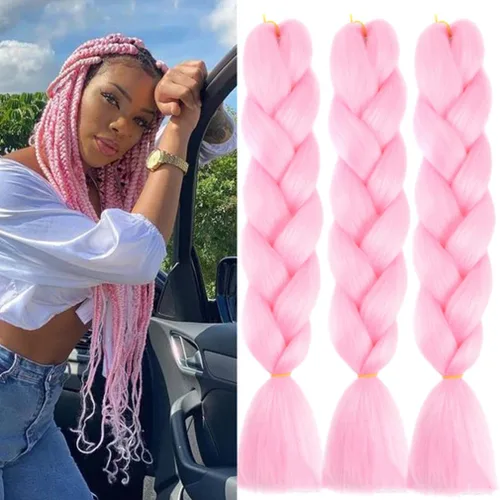 Vista 10 de Paquete de 3 extensiones de cabello trenzado de arco iris de 24 pulgadas, mezcla de cuatro colores para trenzas, trenzas de caja jumbo de fibra
