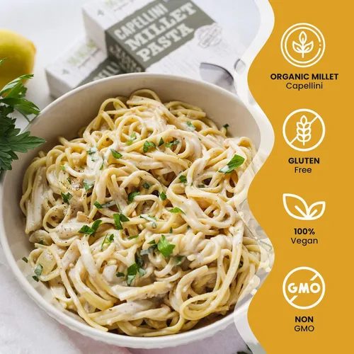 Vista 4 de Big Green Organic Food - Capellini de mijo orgánico, sin gluten, sin lectina, sin OMG, vegano, alternativa de trigo y arroz, 8.8 oz (1)