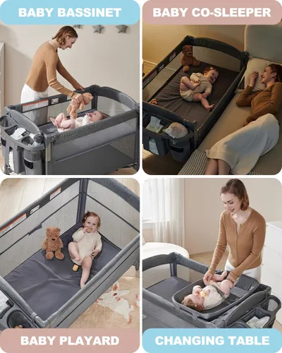 Vista 2 de Cuna de bebé 4 en 1, cama de noche, corral, cambiador Gris-Carbón