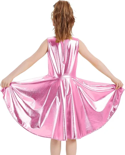 Vista 6 de Vestido metálico brillante para niñas, vestidos plisados acampanados con lentes de sol, ropa de baile para fiesta, disfraces
