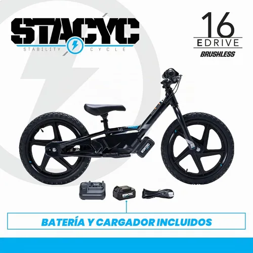 Vista 6 de STACYC Bicicleta de equilibrio eléctrica sin escobillas 16eDRIVE para niños de 5 a 7 años de edad