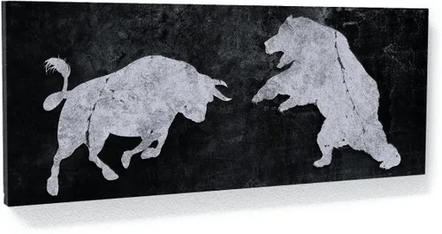 Vista 11 de Sense Canvas Bull vs Bear Money Small 20 x 8 / 0.75 pulgadas - Stock Market Bull vs Bear Financial Wall Street Office Entrepreneur Decor Wall Art