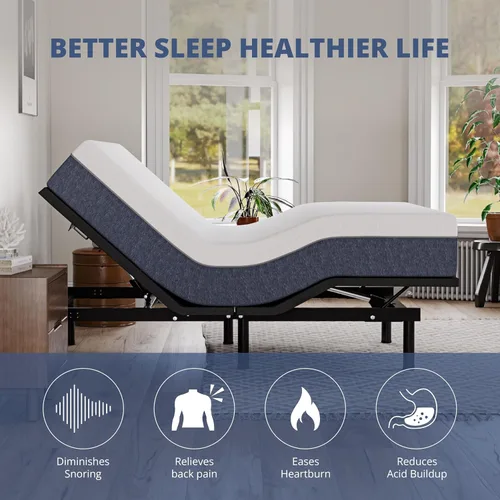 Vista 4 de EGOHOME Base de cama ajustable de tamaño completo y colchón de espuma viscoelástica de gel de carbón de 14 pulgadas, inclinación independiente