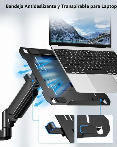Vista 5 de MOUNTUP Soporte de pared para laptop, soporte ajustable para laptop de máximo 17" notebook o monitor máximo de 32", soporte de pared para laptop