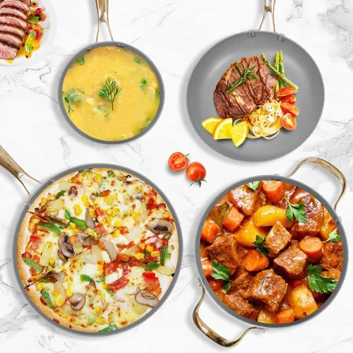Vista 8 de AUDANNE Juego de 9 ollas y sartenes antiadherentes, utensilios de cocina antiadherentes, sartenes de cocina incluyen sartén con tapa, cacerola
