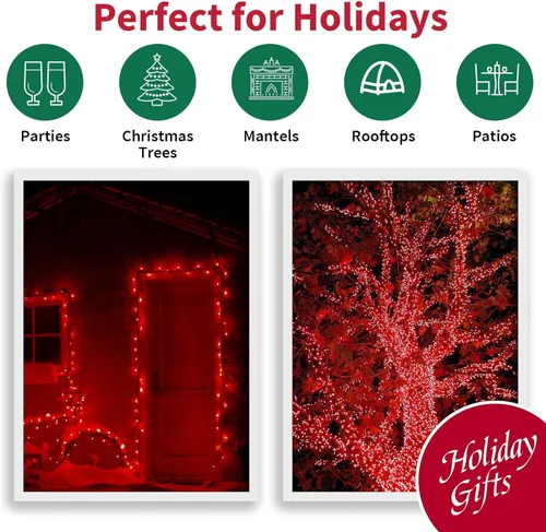 Vista 7 de LAMPHOME 60 luces LED rojas de San Valentín, luces de habitación de San Valentín, cable verde, enchufe conectable, tira de luz roja de Navidad