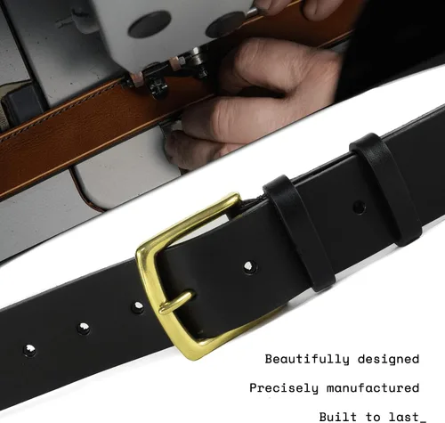 Vista 3 de HoffeBelts Cinturón de cuero de grano completo hecho a mano para hombre, estilo casual, cinturón de cuero personalizado en caja de regalo
