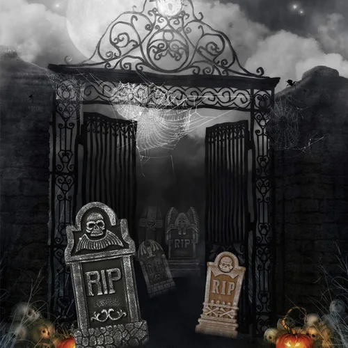 Vista 2 de Sunnyglade 5 lápidas de cementerio de espuma de Halloween RIP para césped