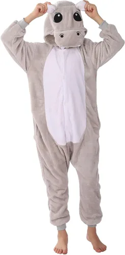 Vista 9 de WOYASIM Disfraz de franela para niños, disfraz de Halloween, Pascua, animales, cosplay para niñas y niños, una pieza