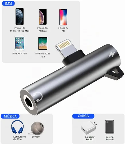 Vista 7 de Adaptador de auriculares Lightning a conector de audio AUX de 0.138 in y extensor de cargador Dongle auricular divisor compatible con iPhone 12 Mini