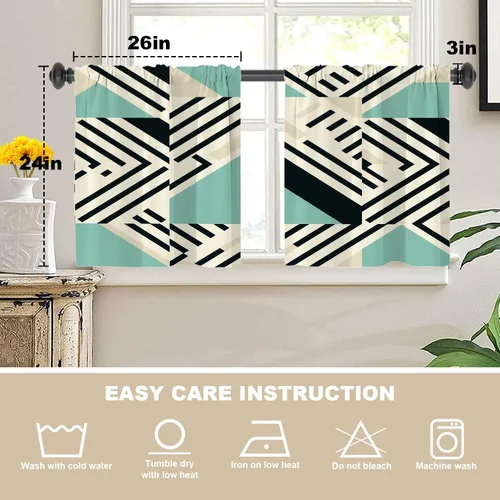 Vista 5 de Cortinas geométricas de cocina para ventanas, color negro, blanco, turquesa, cenefas opacas de poliéster multicapa para cocina, paquete de 2