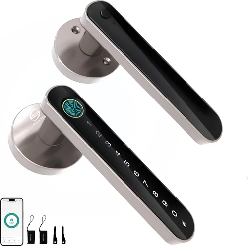 Vista 7 de Cerradura electrónica inteligente de huellas dactilares, entrada sin llave con asa, códigos, aplicación, tarjetas IC, huellas dactilares, llaves