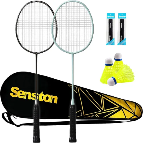 Vista 9 de Senston Juego de 4 raquetas de bádminton profesionales, fibra de carbono, 6 volantes, 4 agarres y bolsa para juegos de patio trasero 3.17 oz