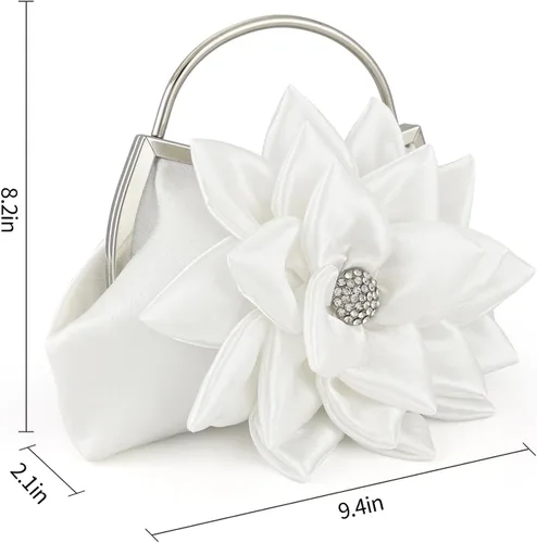 Vista 4 de Elegante bolso de noche floral para mujer, bolso de embrague nupcial de boda con diamantes de imitación, bolso de flores de satén para dama