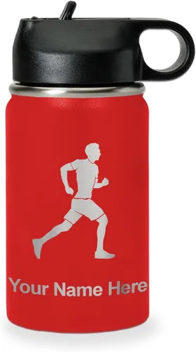 Vista 13 de LaserGram Botella de agua personalizada, Running Man, acero inoxidable de doble pared aislada al vacío con popote superior, regalo grabado