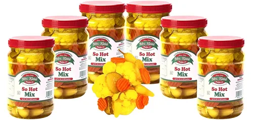 Vista 10 de 32 Oz. Verduras Frescas en Escabeche, 2 Frascos, Mezcla Muy Picante de Trozos de Coliflor, Zanahorias, Pepinillos Picantes y Pimientos Chilito