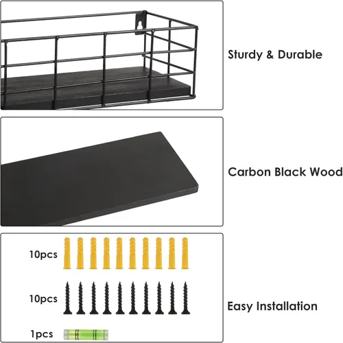 Vista 4 de Fixwal - Juego de 4 estantes flotantes - Estantes colgantes montados en la pared para sala de estar, cocina, dormitorio y baño - Almacenamiento Negro