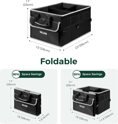 Vista 2 de WELKIN Organizador de maletero de automóvil de 15 galones/60L con tapa y divisores - Organizador de almacenamiento plegable resistente para SUV