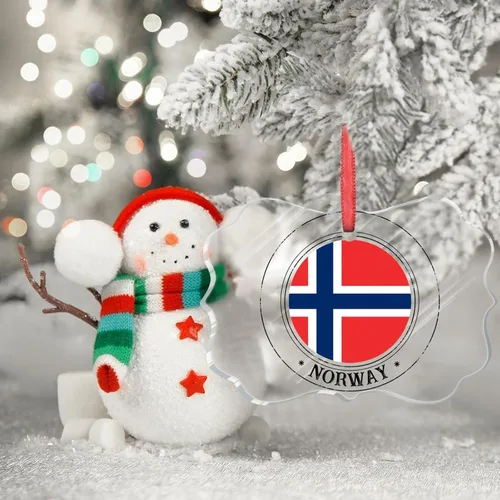 Vista 3 de Bandera nacional de Noruega, adornos de Navidad patrióticos 2023, decoraciones de Navidad para árbol, adornos acrílicos transparentes, colgante