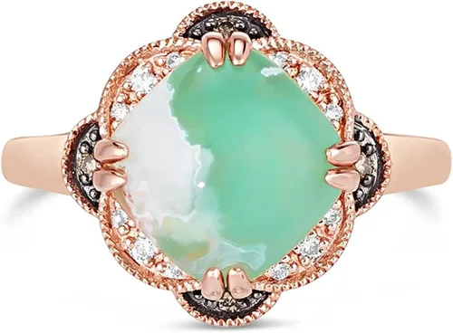 Vista 2 de LeVian - Anillo de oro rosa de 14 quilates con forma de cojín de 3 14 quilates con diseño de flor de milgrain de cuarzo, chapado en oro rosa de 14