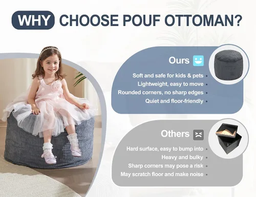 Vista 7 de WSOFRLAC Puf Otomano Reposapiés con Espuma Otomana Pequeña para Sala de Estar Otomanas Puf de Pana 26x18 pulgadas Pufs de Piso Reposapiés para Silla