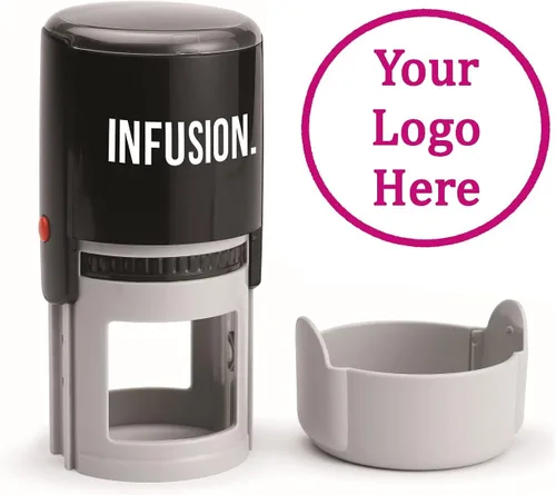 Vista 9 de Infusion Sello de goma autoentintado redondo con logotipo personalizado (2 pulgadas de diámetro), negro