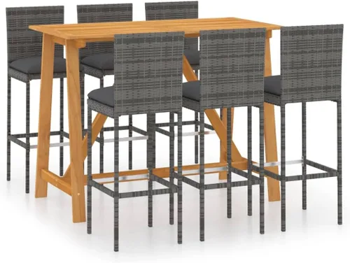 Vista 2 de Ensemble de Bar de Jardin Gris Anthracite 7 Pièces con primos, Mesa y Tabourets Haute Pour Terrasse, Balcón, Extérieur - Design Moderne en Bois