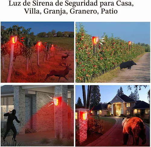 Vista 7 de Alarma solar con sensor de movimiento para exteriores: luces solares de alarma de seguridad con ladridos de perro y sonido de disparo