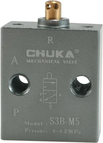 Vista 6 de uxcell Válvula mecánica neumática del solenoide del control manual de la manija de la manera M5 de 2 posiciones de 3 maneras, S3B-M5