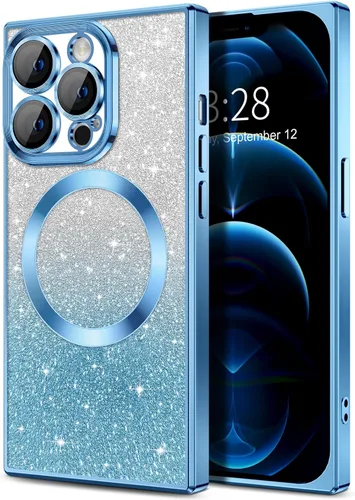 Vista 17 de Hython Funda para iPhone 13 Pro transparente con purpurina magnética [compatible con MagSafe] Protector completo de lente de cámara delgado
