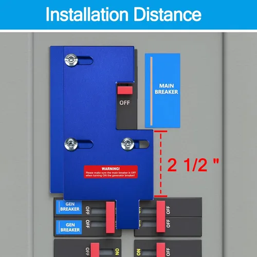 Vista 2 de Kit de enclavamiento para generadores GE General Electric Paneles con un solo tiro vertical principal, espacio de instalación de 2 1/2 pulgadas, azul