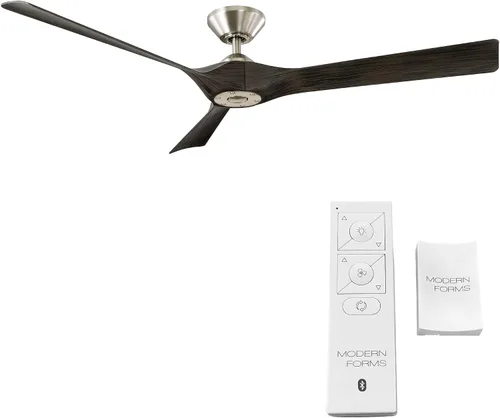 Vista 2 de Torque Smart - Ventilador de techo de 3 aspas para interiores y exteriores, 58 pulgadas, níquel cepillado/ébano con control remoto, funciona