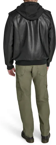 Vista 4 de Levi's Men's Faux Leather Aviator Bomber Jacket With Jersey Bib and Hood