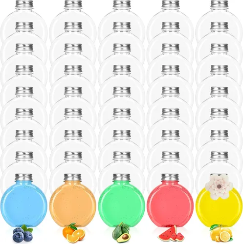 Vista 7 de Uiifan - 48 botellas de jugo de 10 onzas con tapas, botellas de plástico a granel con tapas, recipientes vacíos reutilizables transparentes