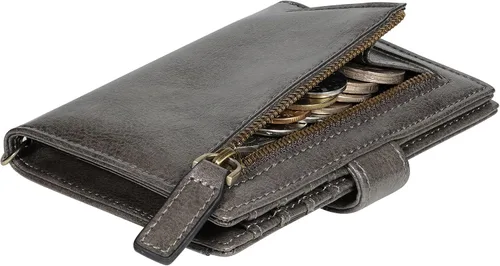 Vista 5 de Travelambo Rfid Wallet Mujeres Cuero Bifold Compacto Pequeña Cartera para Mujeres, Gris (Deep Grey), Moda