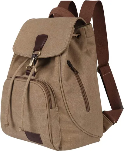 Vista 23 de Mochilas de lona a la moda, bolso casual para compras al aire libre, mochila deportiva, senderismo, viajes, bolsa multiusos, Café, Mochilas