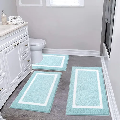 Vista 56 de Pauwer Juego de baño, alfombras de baño antideslizantes, alfombras de ducha absorbentes para suelo de baño, bañera y ducha, color azul aguamarina