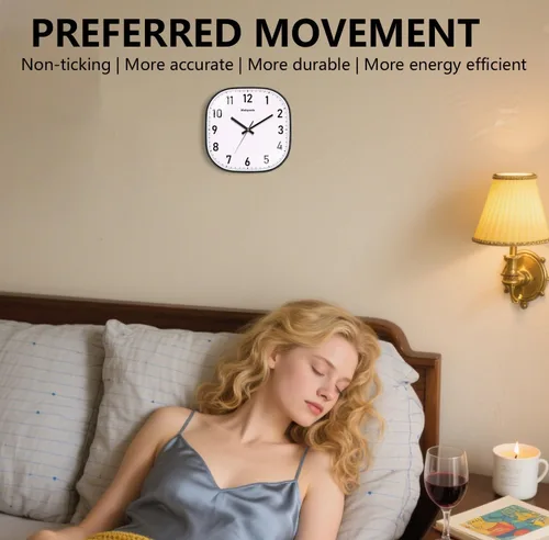 Vista 4 de Reloj de Pared Pequeño, 8 Pulgadas Silencioso Sin Tictac Reloj Operado por Batería, Reloj de Pared Cuadrado Analógico Decorativo para Dormitorio