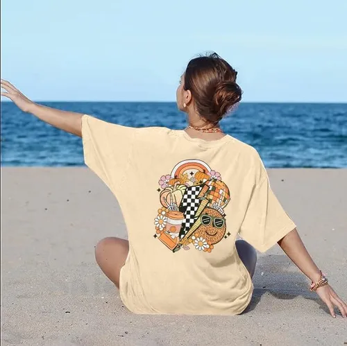 Vista 4 de Camisetas de otoño de gran tamaño para mujer, camiseta de otoño de The Saeson, camisetas divertidas con gráficos de calabaza, camisetas sueltas
