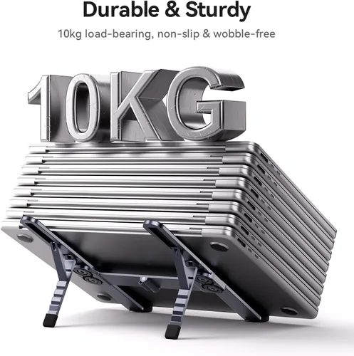 Vista 4 de Soporte portátil para laptop, elevador plegable para computadora portátil, soporte ergonómico ajustable de 6 niveles, soporte de computadora de Gris