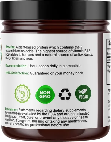 Vista 3 de I Am Joy co. Proteína de lentejas de agua en polvo con clorella, lenteja de agua vegana a base de plantas, rica en vitamina B12 natural, sin OMG