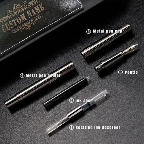 Vista 3 de Pluma estilográfica plateada personalizada con grabado gratis, bolígrafos personalizados personalizados con nombre y caja de regalo, tinta negra