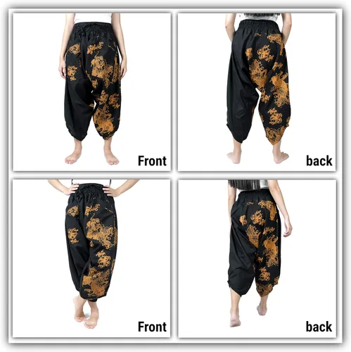 Vista 5 de Kurop Saruel - Pantalones con patrón de carpa japonés, pantalones anchos tailandeses, pantalones Aladdin, ropa de baile, yoga, gaucho para hombre